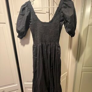 Hill House Black Midi Dress with Puff Sleeves